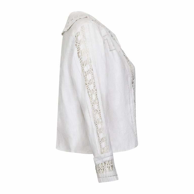 Antique Edwardian White Linen Blouse With Cut Out Work