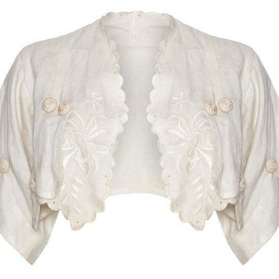 ARCHIVE - 1900s Embroidered White Linen Bolero