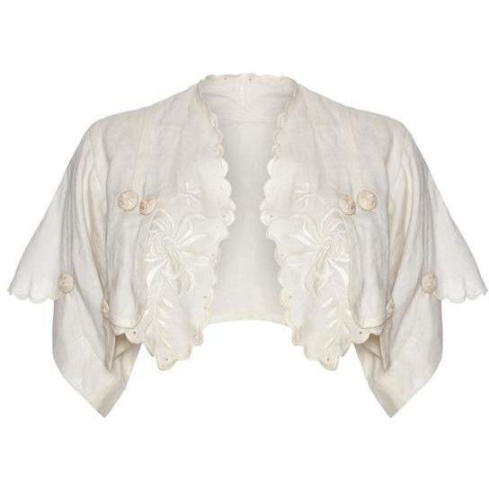ARCHIVE - 1900s Embroidered White Linen Bolero