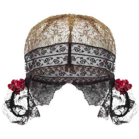 ARCHIVE - 1920s Black and Gold Lace Cap