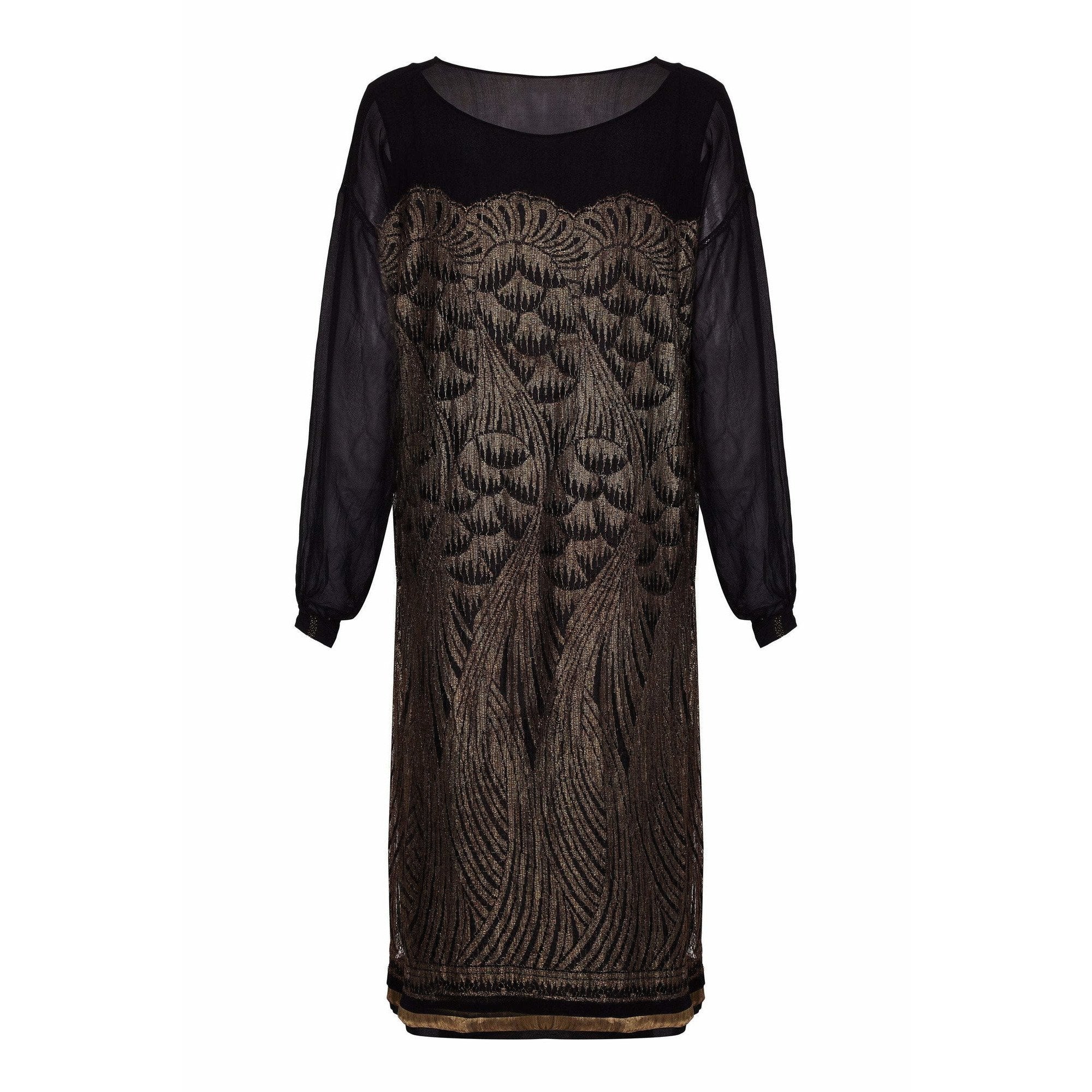 ARCHIVE - 1920s Black Chiffon and Gold Lame Flapper Dress