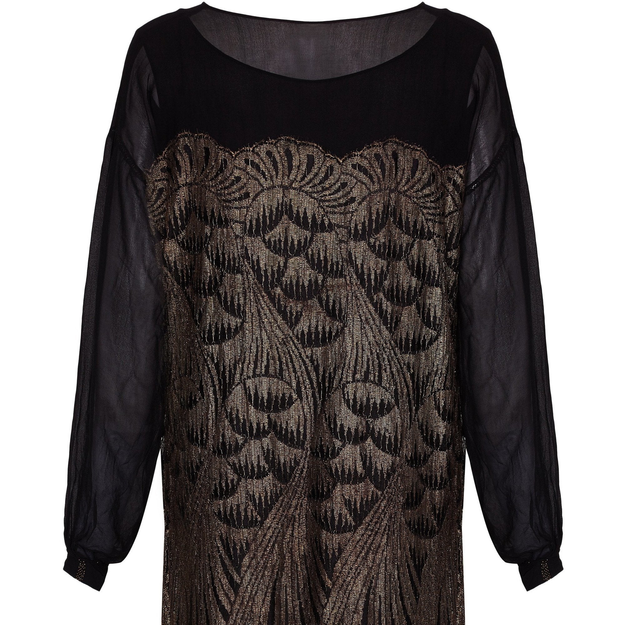 ARCHIVE - 1920s Black Chiffon and Gold Lame Flapper Dress