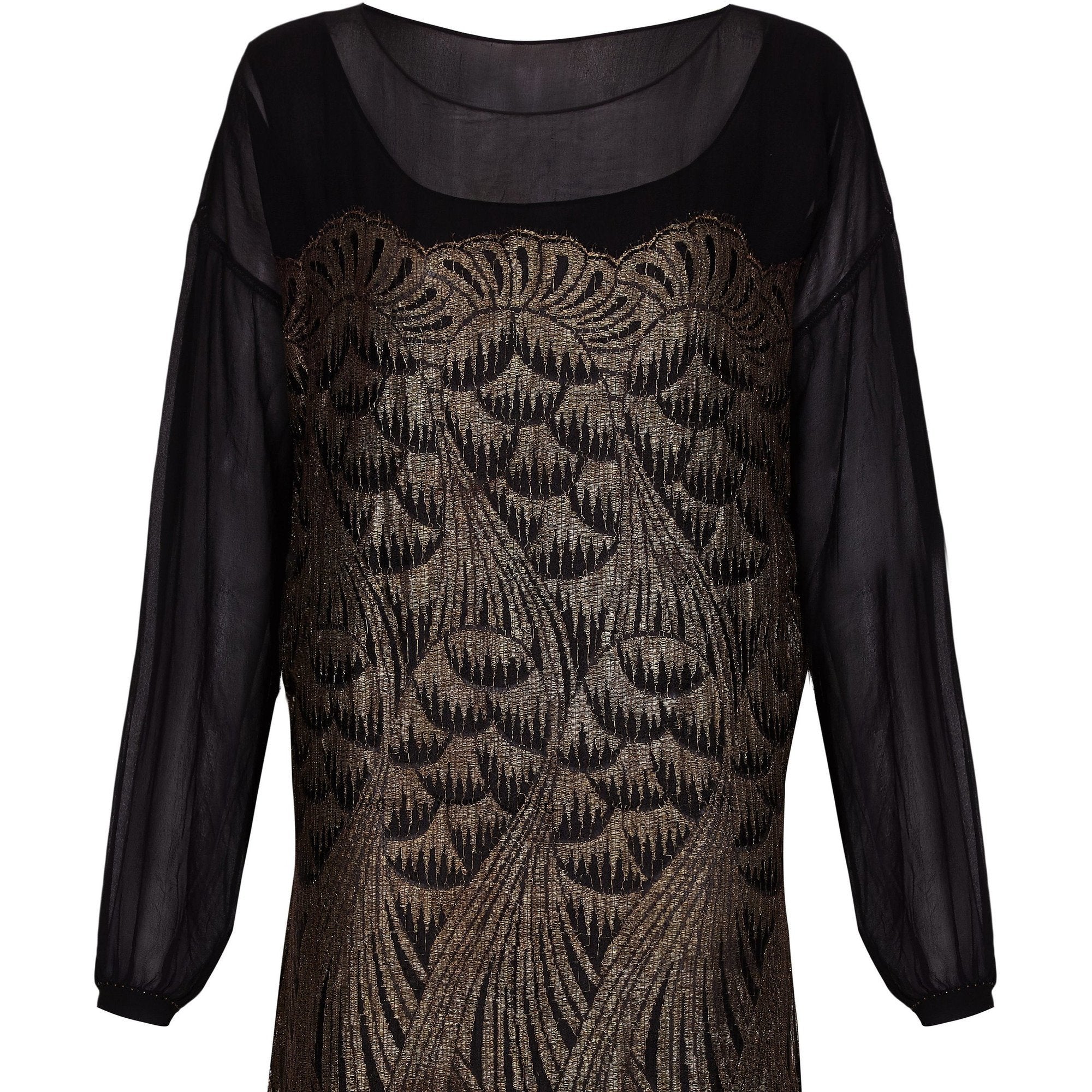 ARCHIVE - 1920s Black Chiffon and Gold Lame Flapper Dress