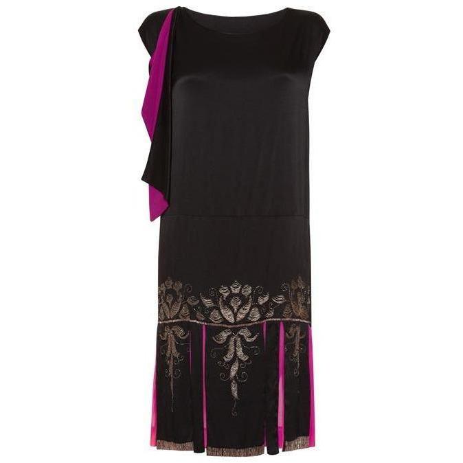 ARCHIVE - 1920s Black Liquid Satin Beaded Flapper Dress