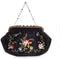 ARCHIVE - 1920s French Black Silk Bag With Floral Embroidery & Hand Beadwork Frame