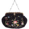 ARCHIVE - 1920s French Black Silk Bag With Floral Embroidery & Hand Beadwork Frame