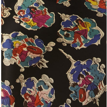 ARCHIVE - 1930s Black Bias Cut Liquid Satin Novelty Musical Print Halterneck Dress