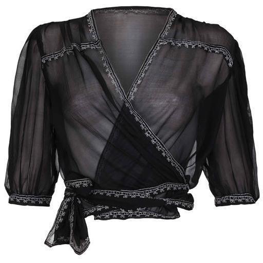 ARCHIVE - 1930s Black Chiffon Cross Over Blouse