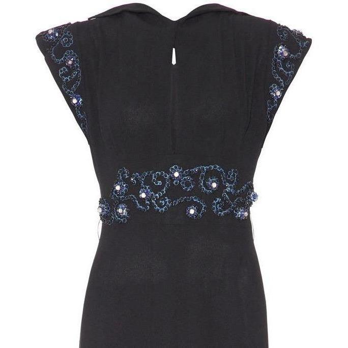 ARCHIVE - 1930s Blue and Black Beaded Crepe Dress