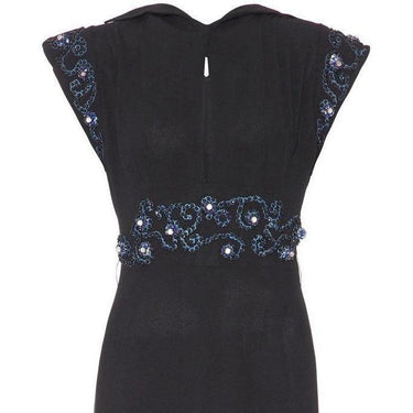 ARCHIVE - 1930s Blue and Black Beaded Crepe Dress