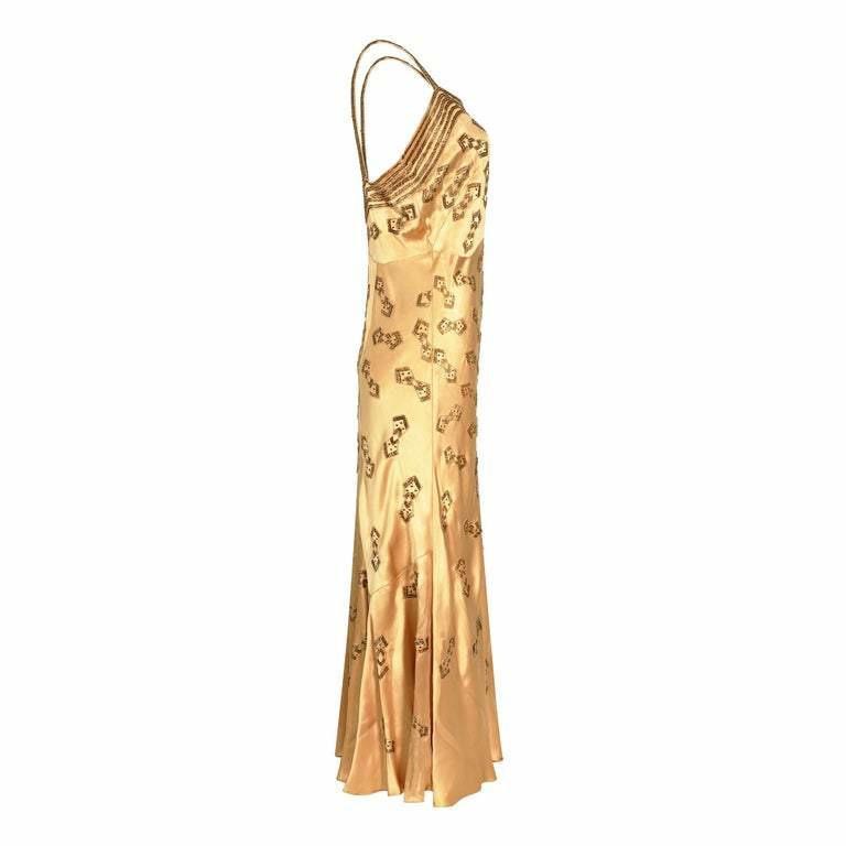 ARCHIVE - 1930s Gold Beaded Liquid Satin Evening Gown