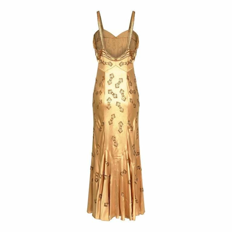 ARCHIVE - 1930s Gold Beaded Liquid Satin Evening Gown