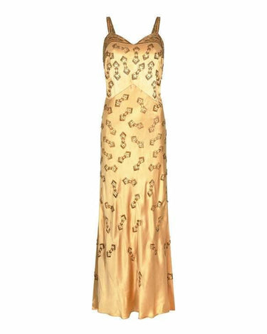 ARCHIVE - 1930s Gold Beaded Liquid Satin Evening Gown