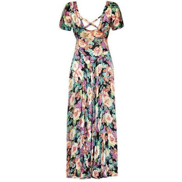 ARCHIVE - 1930s Silk Rayon Floral Print V-neck Dress