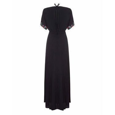 ARCHIVE - 1940s Black Crepe Dress with Sequined Florals