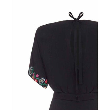ARCHIVE - 1940s Black Crepe Dress with Sequined Florals