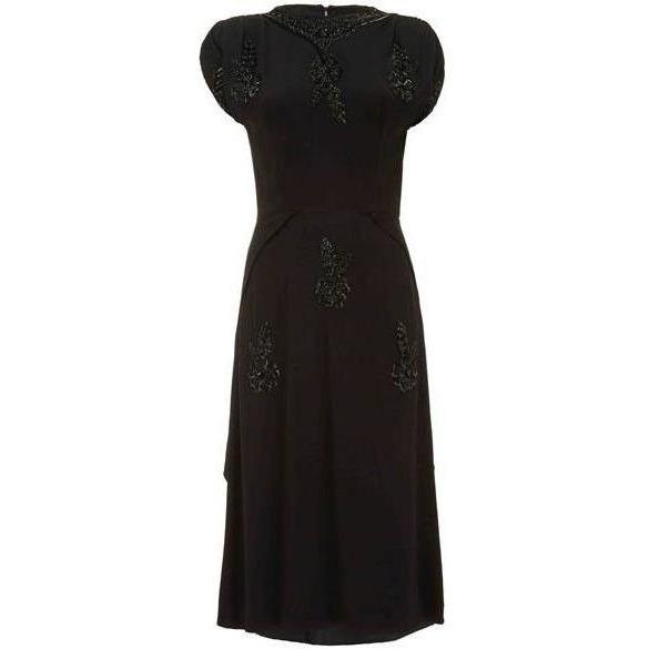 ARCHIVE - 1940s Black Crepe Vintage Dress with Floral Beading