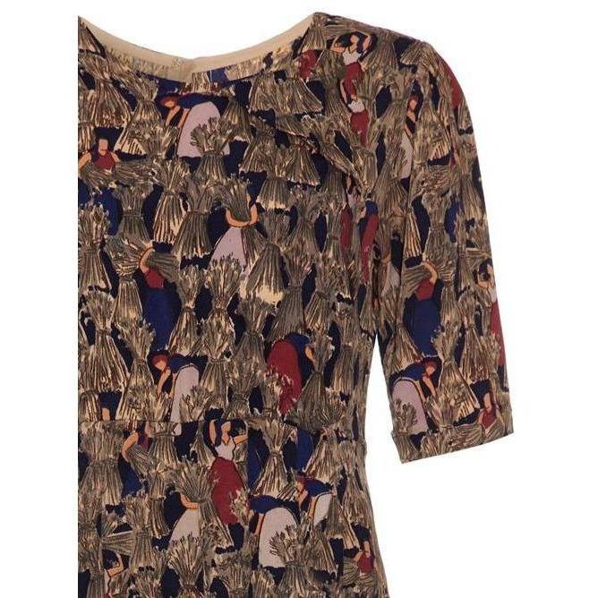 ARCHIVE - 1940s Crepe Dress with Farm Scenes