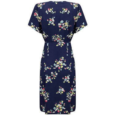 ARCHIVE - 1940s Navy Blue Rayon Dress With Floral Novelty Print