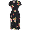 ARCHIVE - 1940s Navy Peplum Dress with Rose Print Detail