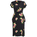 ARCHIVE - 1940s Navy Peplum Dress with Rose Print Detail