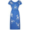 ARCHIVE - 1950s Blue Linen Dress With White Lace Applique
