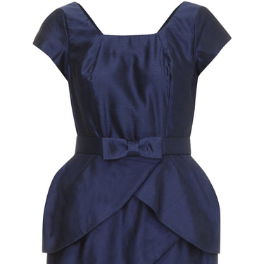 ARCHIVE - 1950s Navy Silk Dress With Tiered Petal Skirt And Peplum Waistband