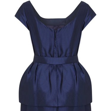 ARCHIVE - 1950s Navy Silk Dress With Tiered Petal Skirt And Peplum Waistband