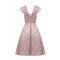 ARCHIVE - 1950s Pale Pink and Gold Brocade Rose Print Couture Dress With Bow