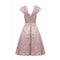 ARCHIVE - 1950s Pale Pink and Gold Brocade Rose Print Couture Dress With Bow