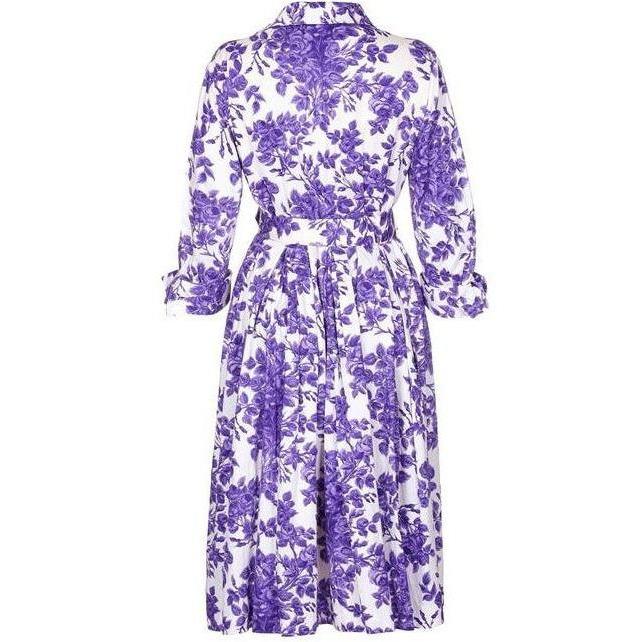 ARCHIVE - 1950s Tudor Purple Rose Print Shirt Waister Dress