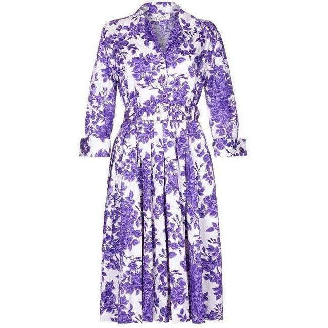 ARCHIVE - 1950s Tudor Purple Rose Print Shirt Waister Dress