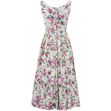 ARCHIVE - 1950s Victor Josselyn Cream and Pink Floral Print Cotton Dress