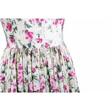 ARCHIVE - 1950s Victor Josselyn Cream and Pink Floral Print Cotton Dress
