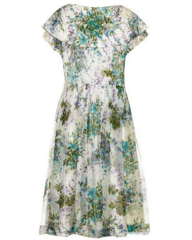 ARCHIVE - 1950s White Floral Dress With Organza Overlay