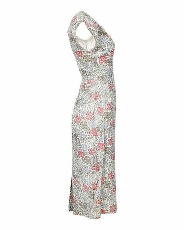 ARCHIVE - 1950s White Velvet Embossed Floral Print Dress