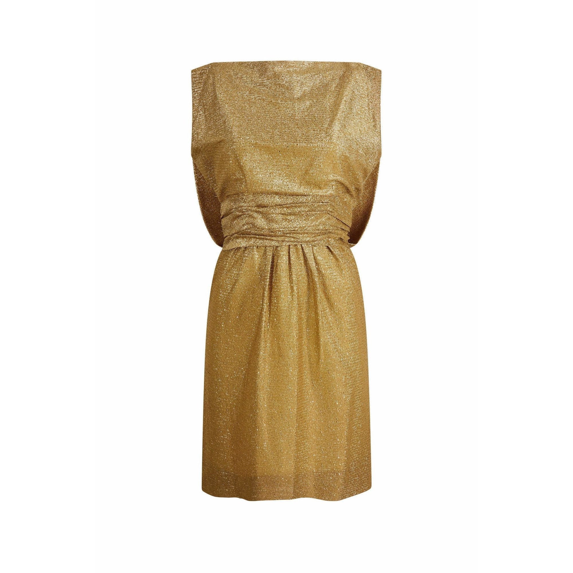 ARCHIVE - 1950s Worth British Haute Couture Gold Lamé Cocktail Dress with Cape
