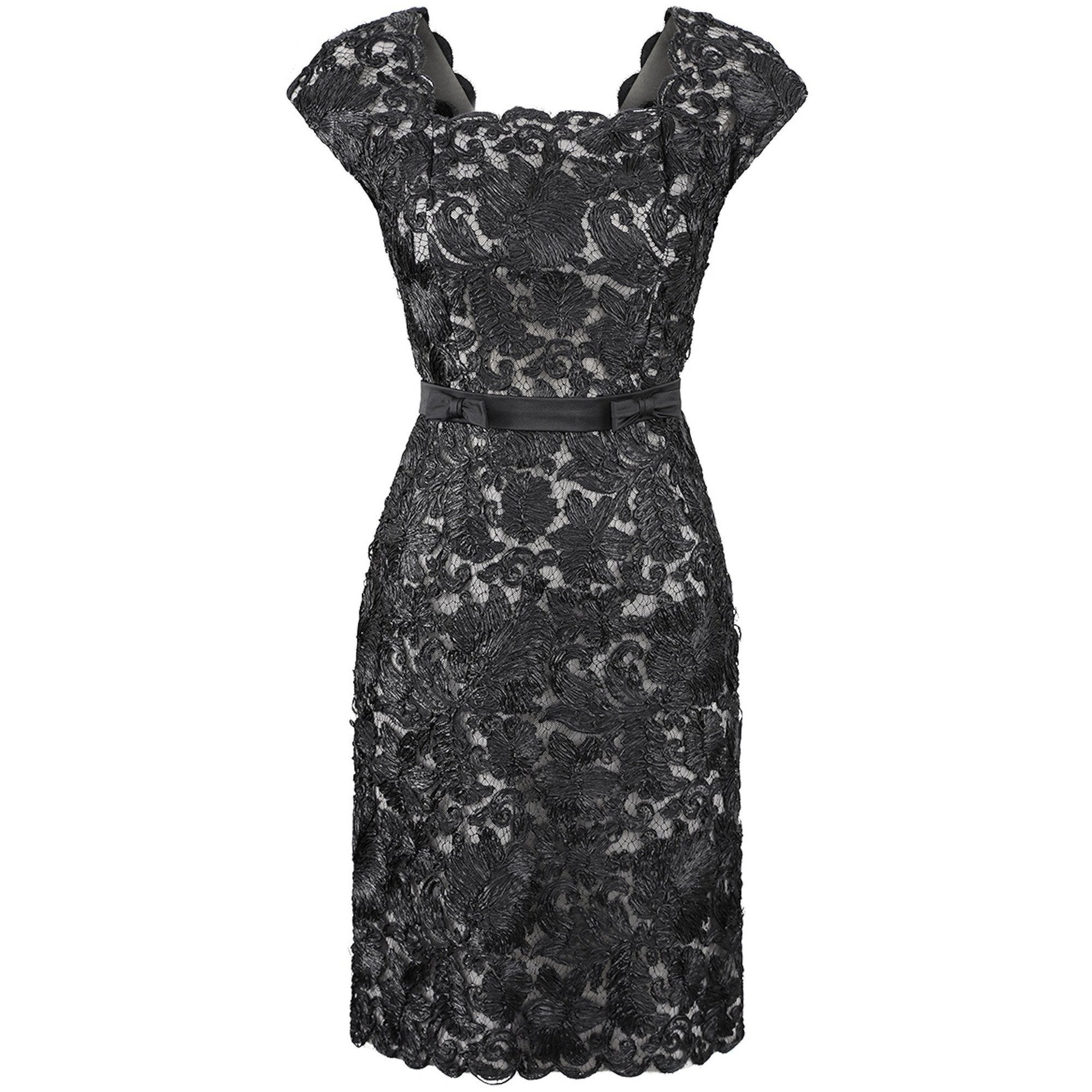 ARCHIVE - 1950s Worth Demi Couture Black Raffia Cocktail Dress With Silk Belt Detail