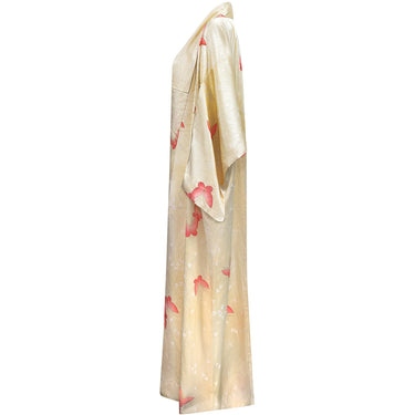 ARCHIVE - 1960s Cream Silk Kimono With Pale Pink Butterfly Print