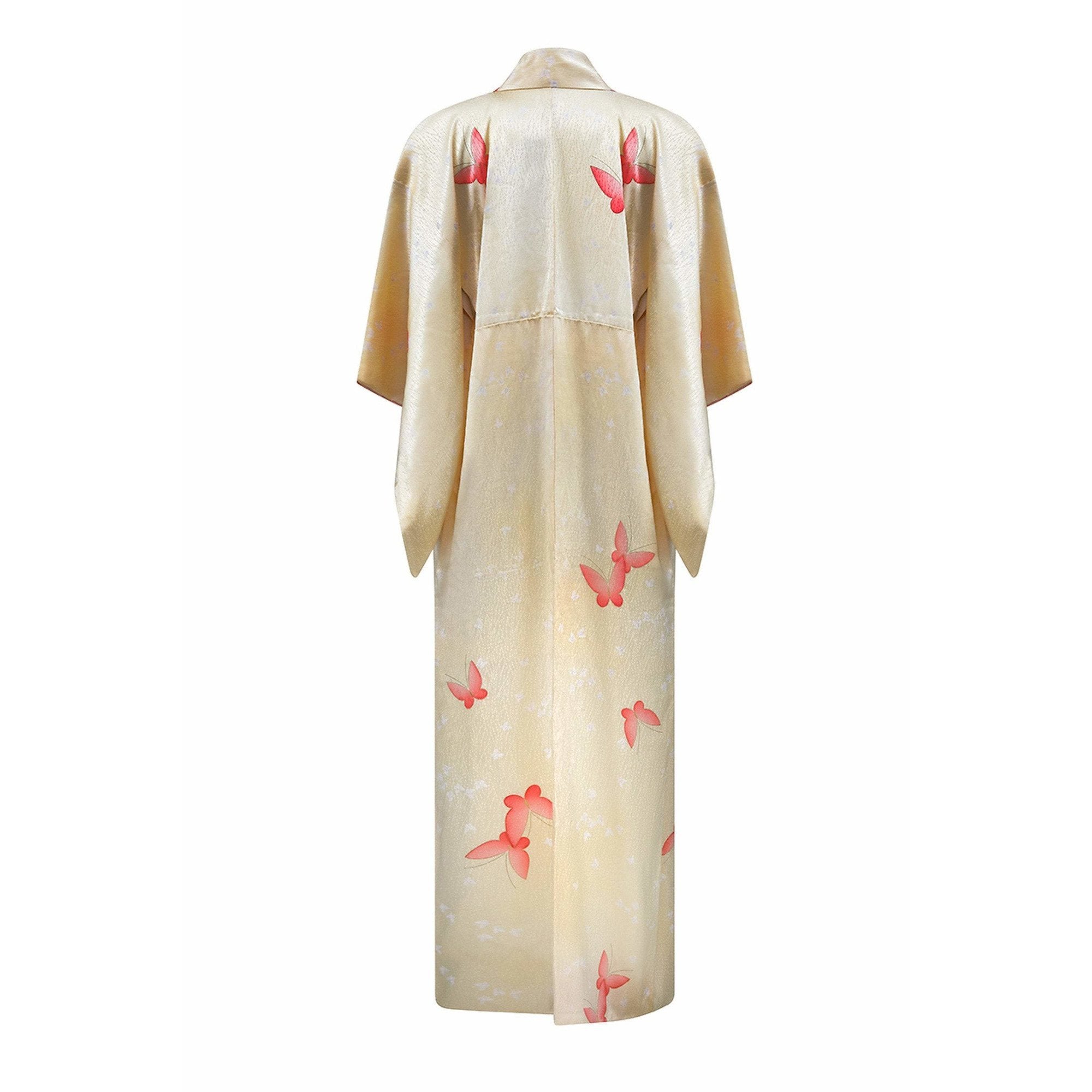 ARCHIVE 1960s Cream Silk Kimono With Pale Pink Butterfly Print