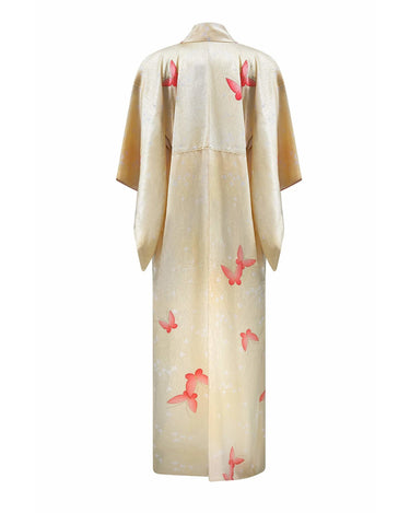 ARCHIVE 1960s Cream Silk Kimono With Pale Pink Butterfly Print