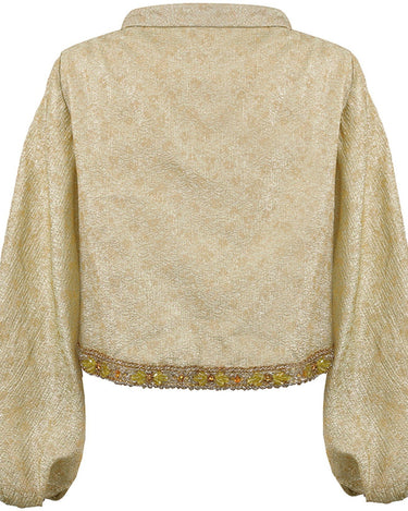 ARCHIVE - 1960s Gold Lamé Jacket With Beaded Trim and Bishops Sleeves