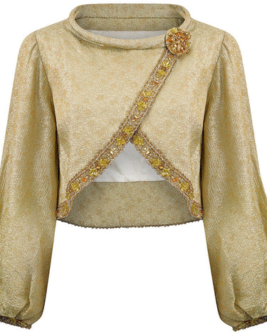 ARCHIVE - 1960s Gold Lamé Jacket With Beaded Trim and Bishops Sleeves