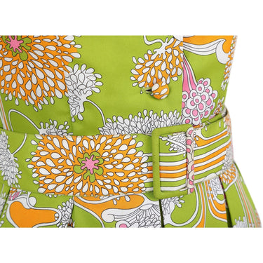 ARCHIVE - 1960s Lime Green Psychedelic Print Dress With Box Pleat Skirt And Wide Lapel