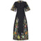 ARCHIVE - 1970s Black Linen Dress with Raffia Embroidery