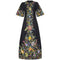 ARCHIVE - 1970s Black Linen Dress with Raffia Embroidery