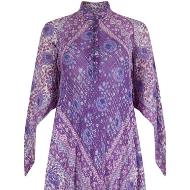 ARCHIVE - 1978 Rare Purple Adini Sultana Dress With Angel Sleeves and Metallic Thread