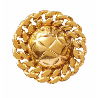 ARCHIVE - 1980s Chanel Quilted Gold Tone Earrings With CC Signature