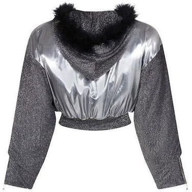 ARCHIVE - 1980s Silver Hooded Bomber Style Jacket With Black Feather Trim
