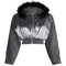 ARCHIVE - 1980s Silver Hooded Bomber Style Jacket With Black Feather Trim